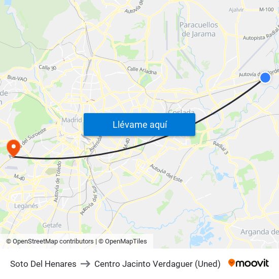 Soto Del Henares to Centro Jacinto Verdaguer (Uned) map