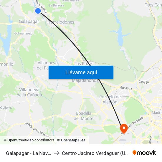 Galapagar - La Navata to Centro Jacinto Verdaguer (Uned) map