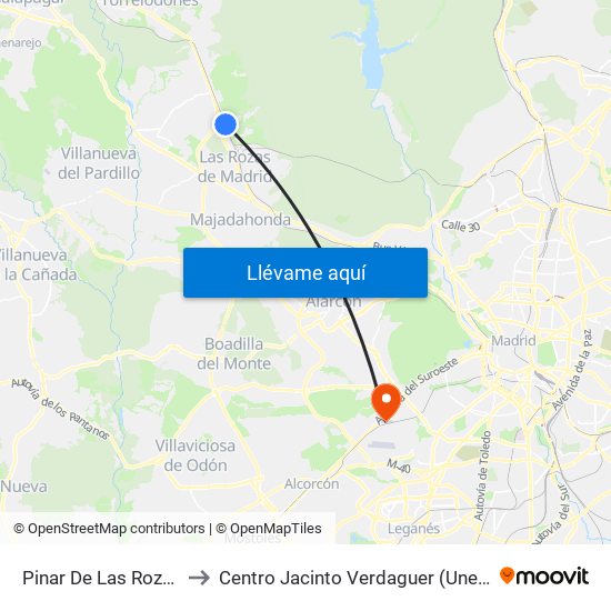 Pinar De Las Rozas to Centro Jacinto Verdaguer (Uned) map