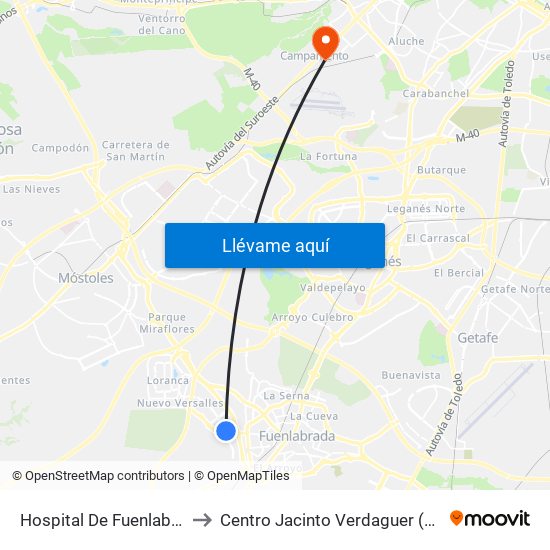 Hospital De Fuenlabrada to Centro Jacinto Verdaguer (Uned) map