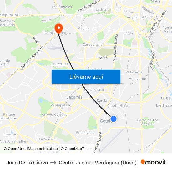 Juan De La Cierva to Centro Jacinto Verdaguer (Uned) map