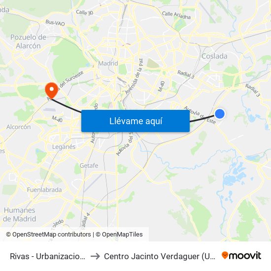 Rivas - Urbanizaciones to Centro Jacinto Verdaguer (Uned) map