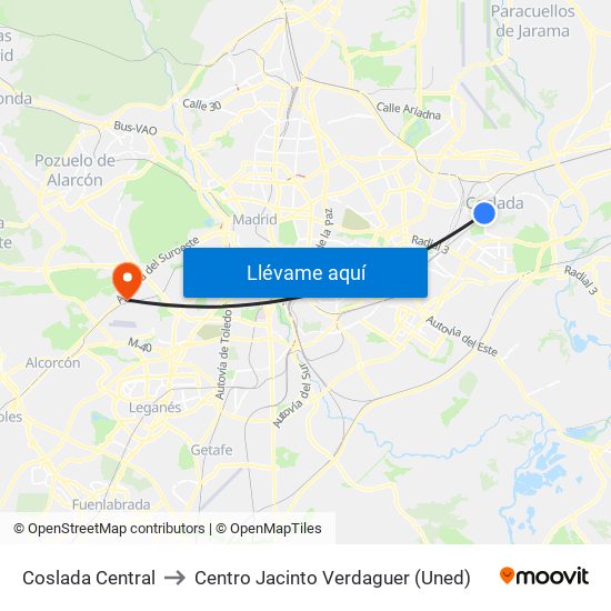 Coslada Central to Centro Jacinto Verdaguer (Uned) map