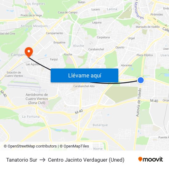 Tanatorio Sur to Centro Jacinto Verdaguer (Uned) map
