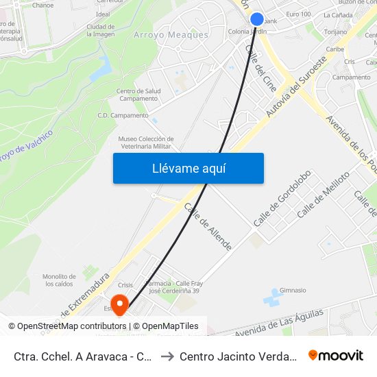 Ctra. Cchel. A Aravaca - Colonia Jardín to Centro Jacinto Verdaguer (Uned) map