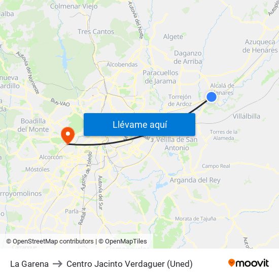 La Garena to Centro Jacinto Verdaguer (Uned) map