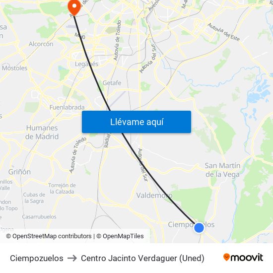Ciempozuelos to Centro Jacinto Verdaguer (Uned) map