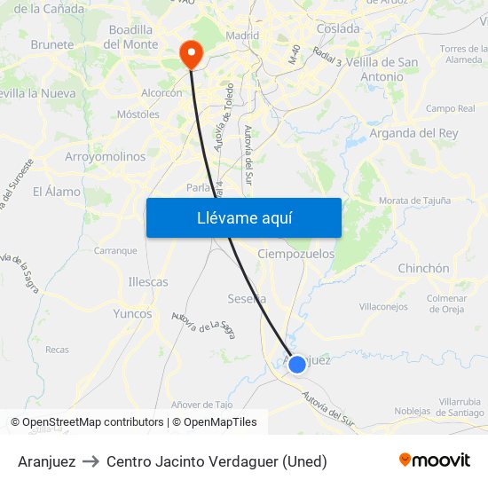 Aranjuez to Centro Jacinto Verdaguer (Uned) map