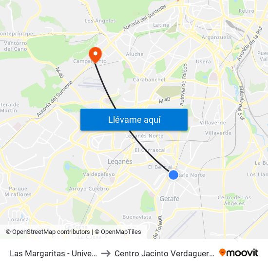 Las Margaritas - Universidad to Centro Jacinto Verdaguer (Uned) map