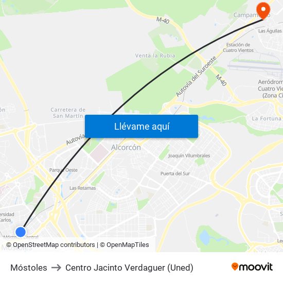 Móstoles to Centro Jacinto Verdaguer (Uned) map