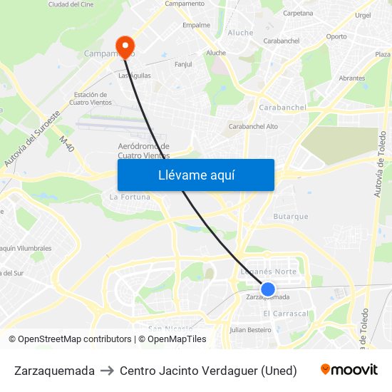 Zarzaquemada to Centro Jacinto Verdaguer (Uned) map