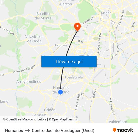 Humanes to Centro Jacinto Verdaguer (Uned) map