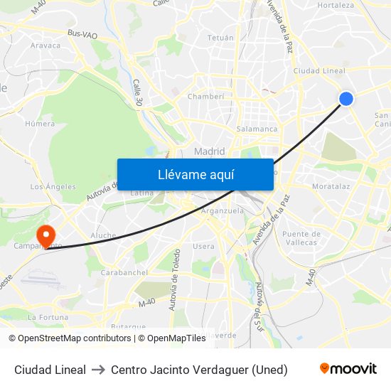 Ciudad Lineal to Centro Jacinto Verdaguer (Uned) map