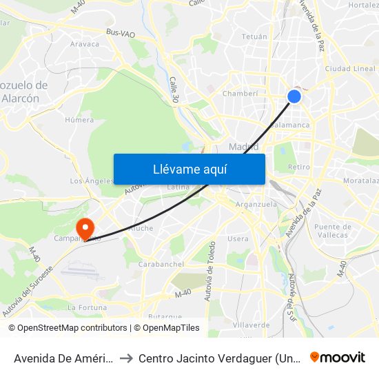 Avenida De América to Centro Jacinto Verdaguer (Uned) map