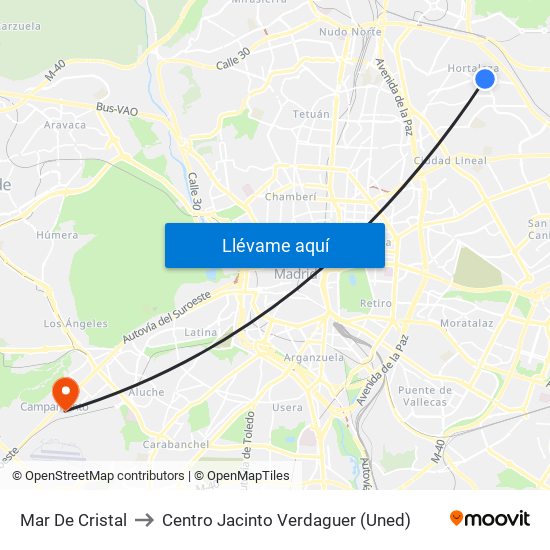 Mar De Cristal to Centro Jacinto Verdaguer (Uned) map