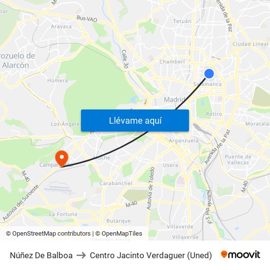 Núñez De Balboa to Centro Jacinto Verdaguer (Uned) map