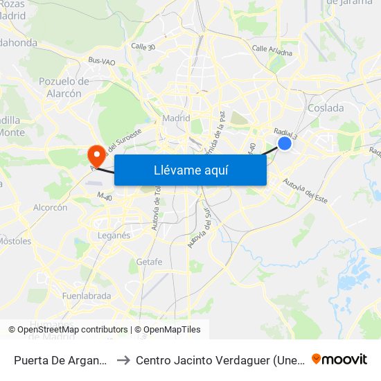 Puerta De Arganda to Centro Jacinto Verdaguer (Uned) map