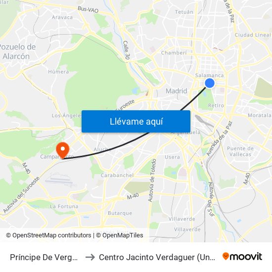 Príncipe De Vergara to Centro Jacinto Verdaguer (Uned) map