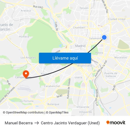 Manuel Becerra to Centro Jacinto Verdaguer (Uned) map