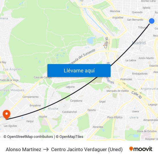 Alonso Martínez to Centro Jacinto Verdaguer (Uned) map