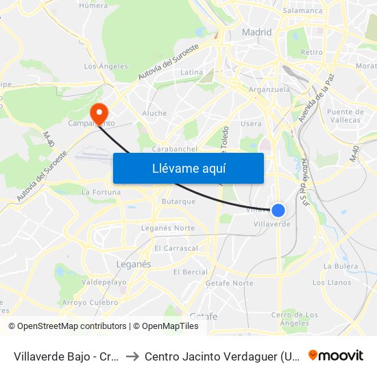 Villaverde Bajo - Cruce to Centro Jacinto Verdaguer (Uned) map