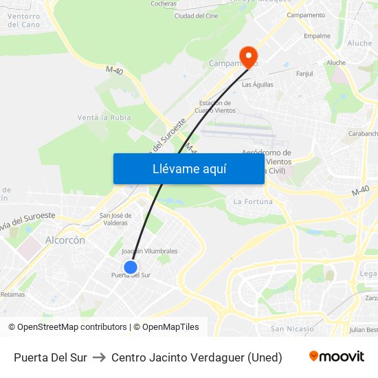 Puerta Del Sur to Centro Jacinto Verdaguer (Uned) map