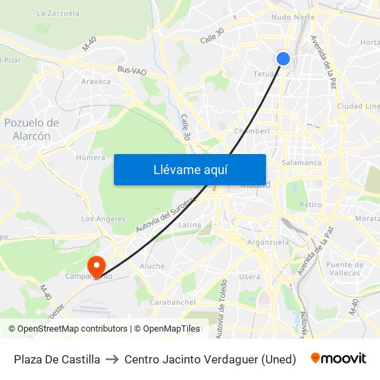 Plaza De Castilla to Centro Jacinto Verdaguer (Uned) map