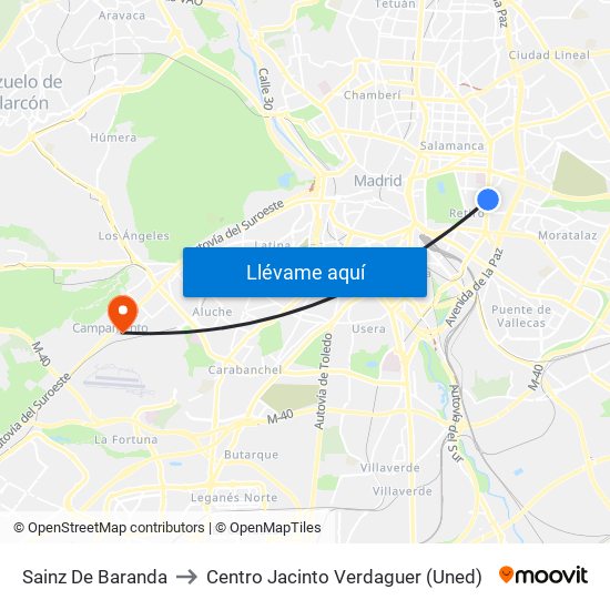 Sainz De Baranda to Centro Jacinto Verdaguer (Uned) map