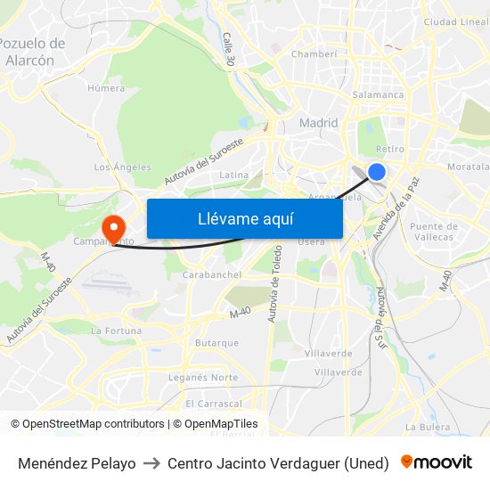 Menéndez Pelayo to Centro Jacinto Verdaguer (Uned) map