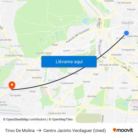 Tirso De Molina to Centro Jacinto Verdaguer (Uned) map
