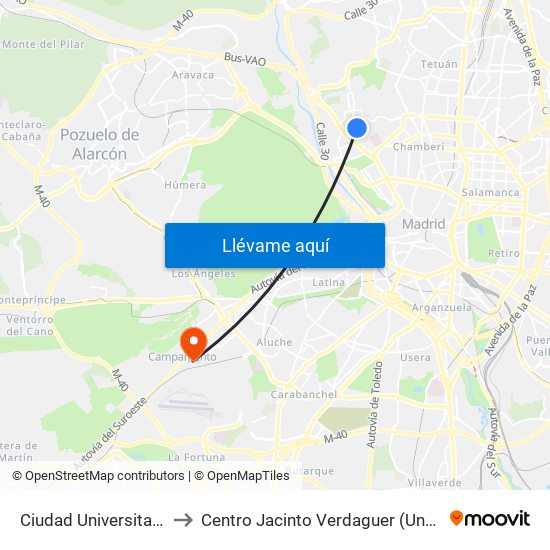 Ciudad Universitaria to Centro Jacinto Verdaguer (Uned) map