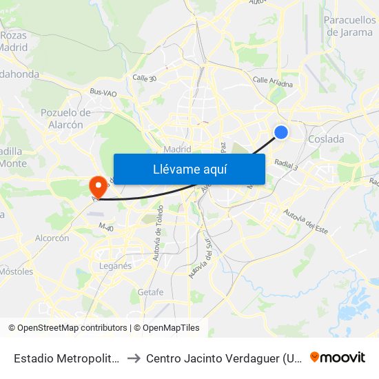 Estadio Metropolitano to Centro Jacinto Verdaguer (Uned) map