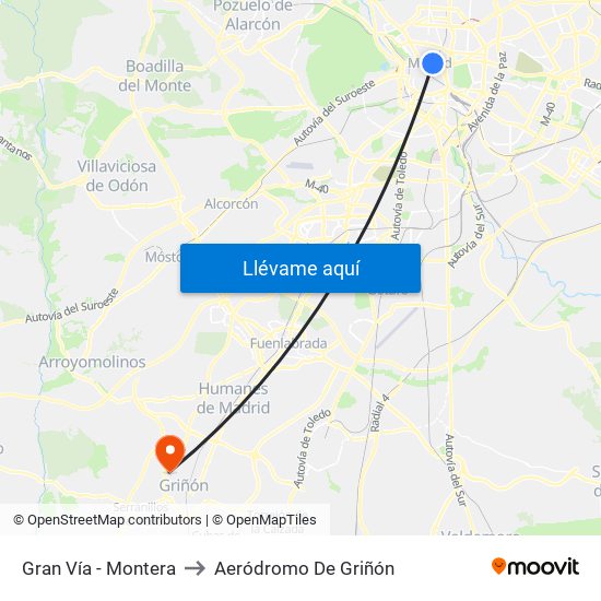 Gran Vía - Montera to Aeródromo De Griñón map