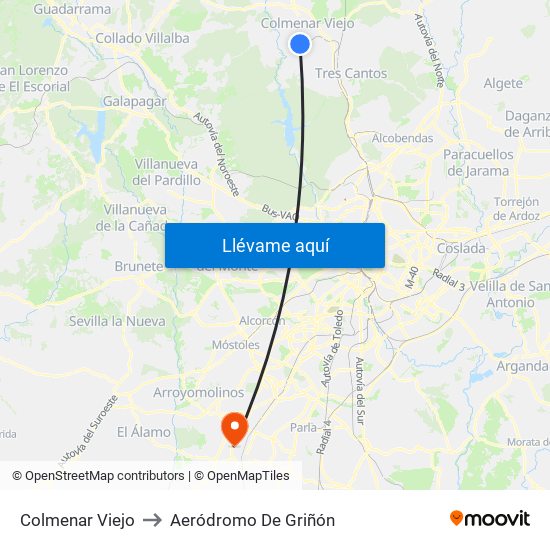 Colmenar Viejo to Aeródromo De Griñón map
