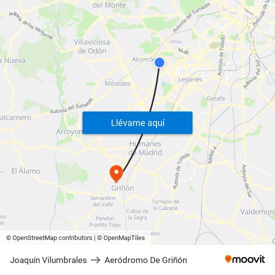 Joaquín Vilumbrales to Aeródromo De Griñón map