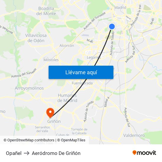 Opañel to Aeródromo De Griñón map