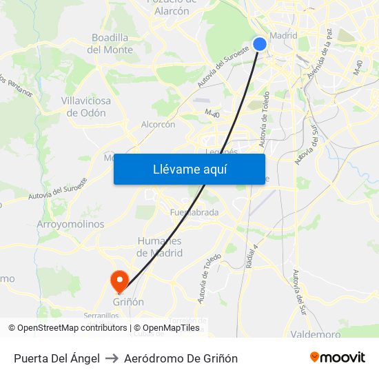 Puerta Del Ángel to Aeródromo De Griñón map
