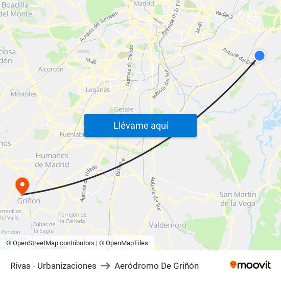 Rivas - Urbanizaciones to Aeródromo De Griñón map