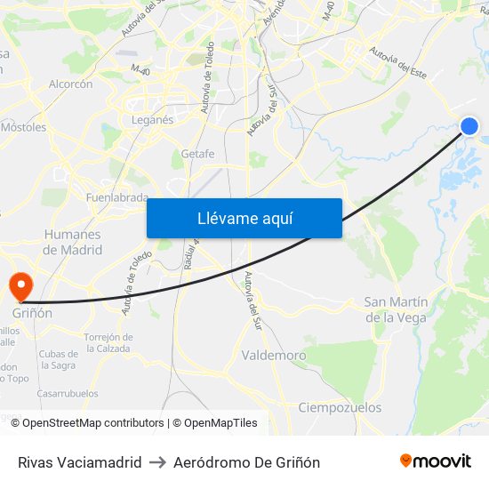Rivas Vaciamadrid to Aeródromo De Griñón map