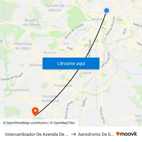 Intercambiador De Avenida De América to Aeródromo De Griñón map