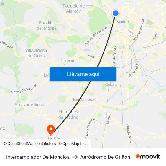 Intercambiador De Moncloa to Aeródromo De Griñón map