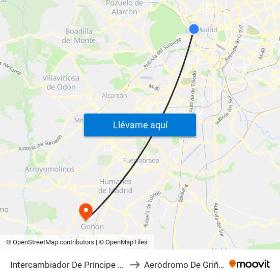 Intercambiador De Príncipe Pío to Aeródromo De Griñón map