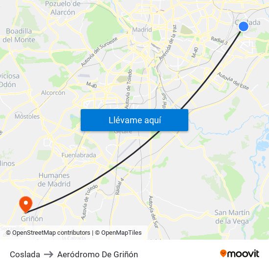 Coslada to Aeródromo De Griñón map