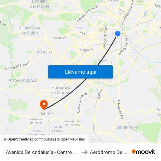 Avenida De Andalucía - Centro Comercial to Aeródromo De Griñón map