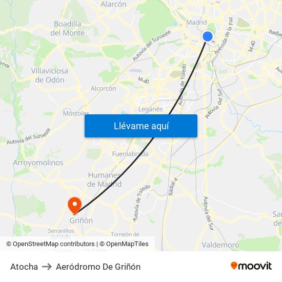 Atocha to Aeródromo De Griñón map