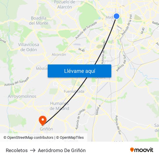 Recoletos to Aeródromo De Griñón map