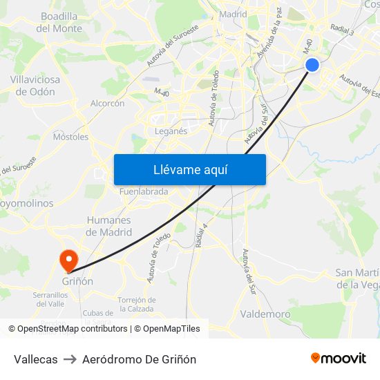 Vallecas to Aeródromo De Griñón map