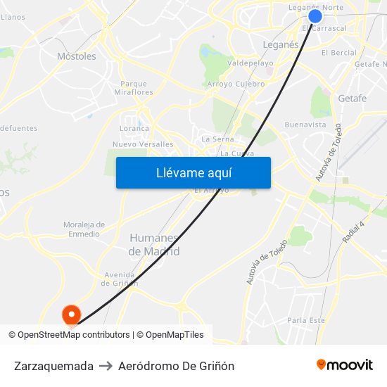 Zarzaquemada to Aeródromo De Griñón map