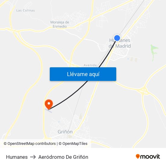 Humanes to Aeródromo De Griñón map