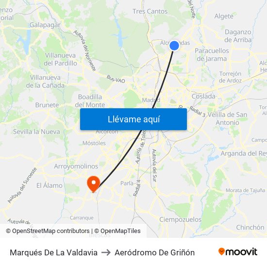 Marqués De La Valdavia to Aeródromo De Griñón map